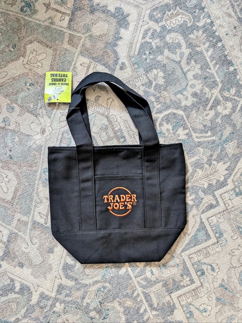 Trader Joe's Trick-or-Treat Mini Canvas Tote Bag Black & Orange